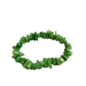 Green Banded Agate Chip Bracelet Stretch Fit Natural Stone Tumbled Beads